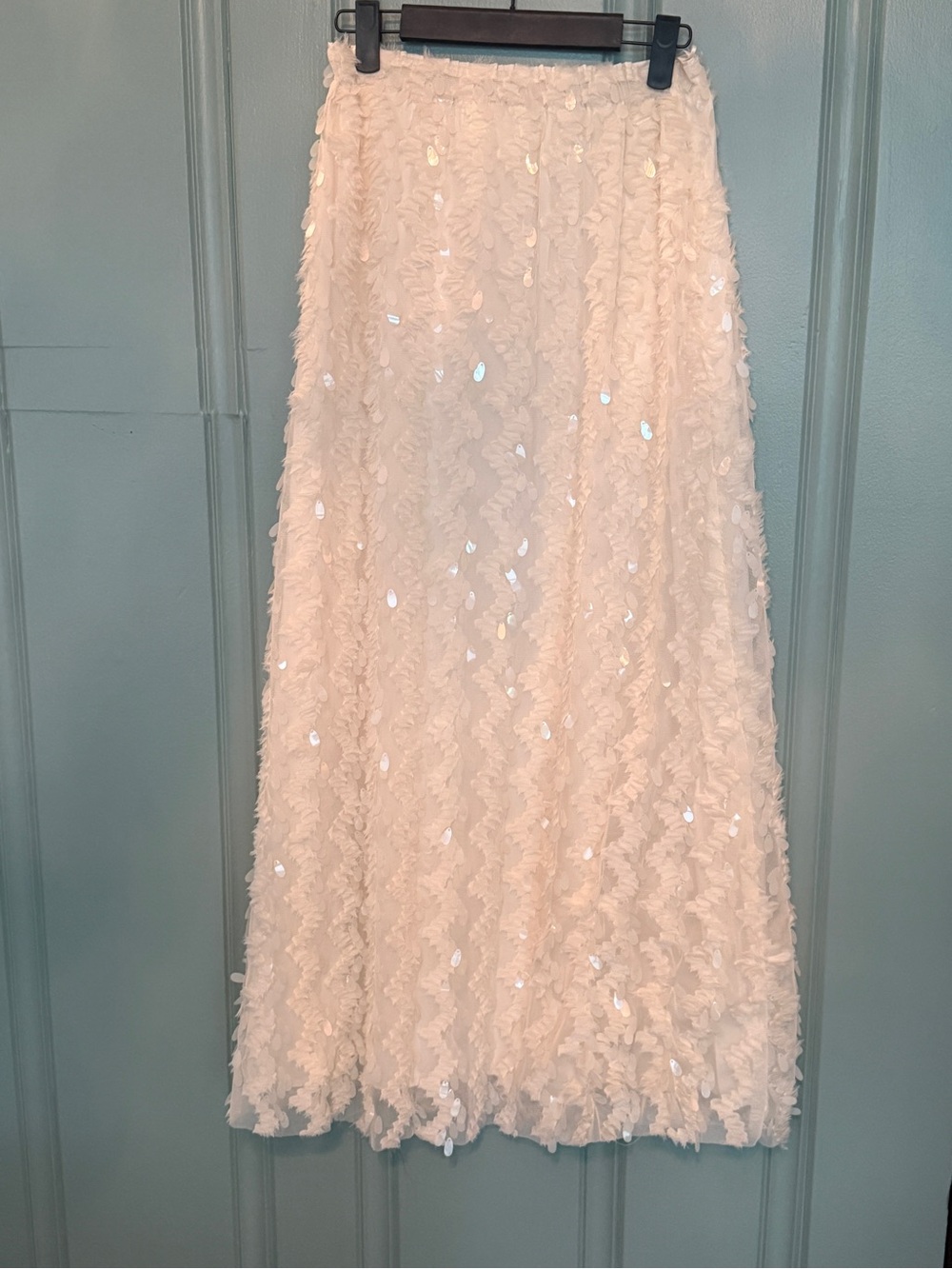 Ivory Iridescent Sequin maxi skirt - cool take on the satin skirt - Picture 5 of 8